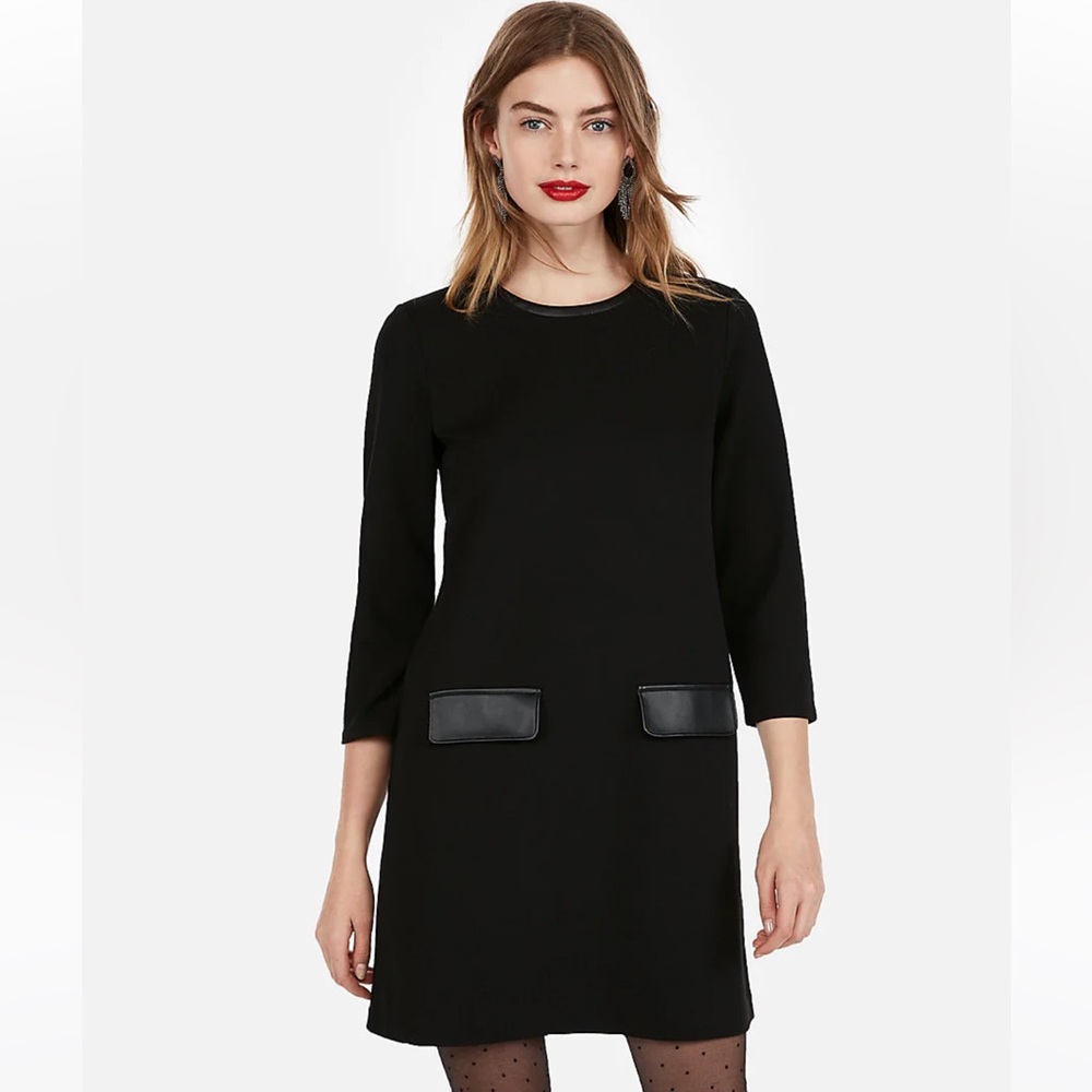 EXPRESS FAUX LEATHER TRIM SHIFT DRESS 🖤 D29 - Picture 2 of 6